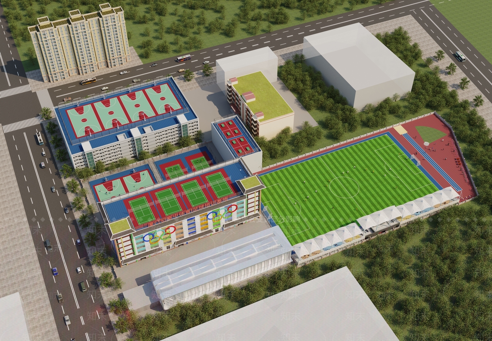 现代学校体育培训基地3D模型下载【ID:1106712793】