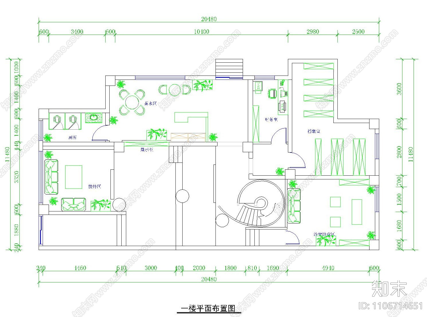 办公室平面图cad施工图下载【ID:1106714651】