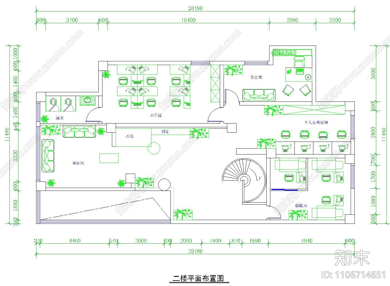 办公室平面图cad施工图下载【ID:1106714651】