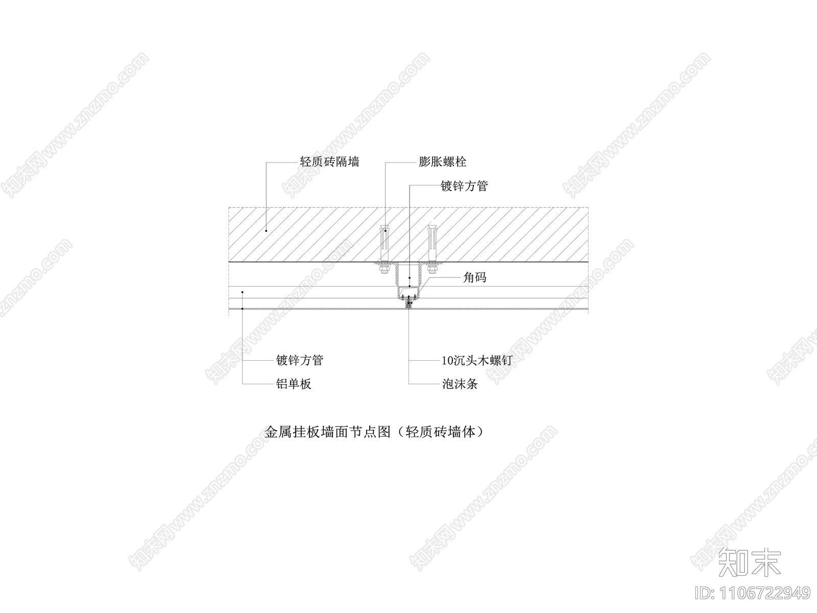 金属挂板墙面节点图cad施工图下载【ID:1106722949】