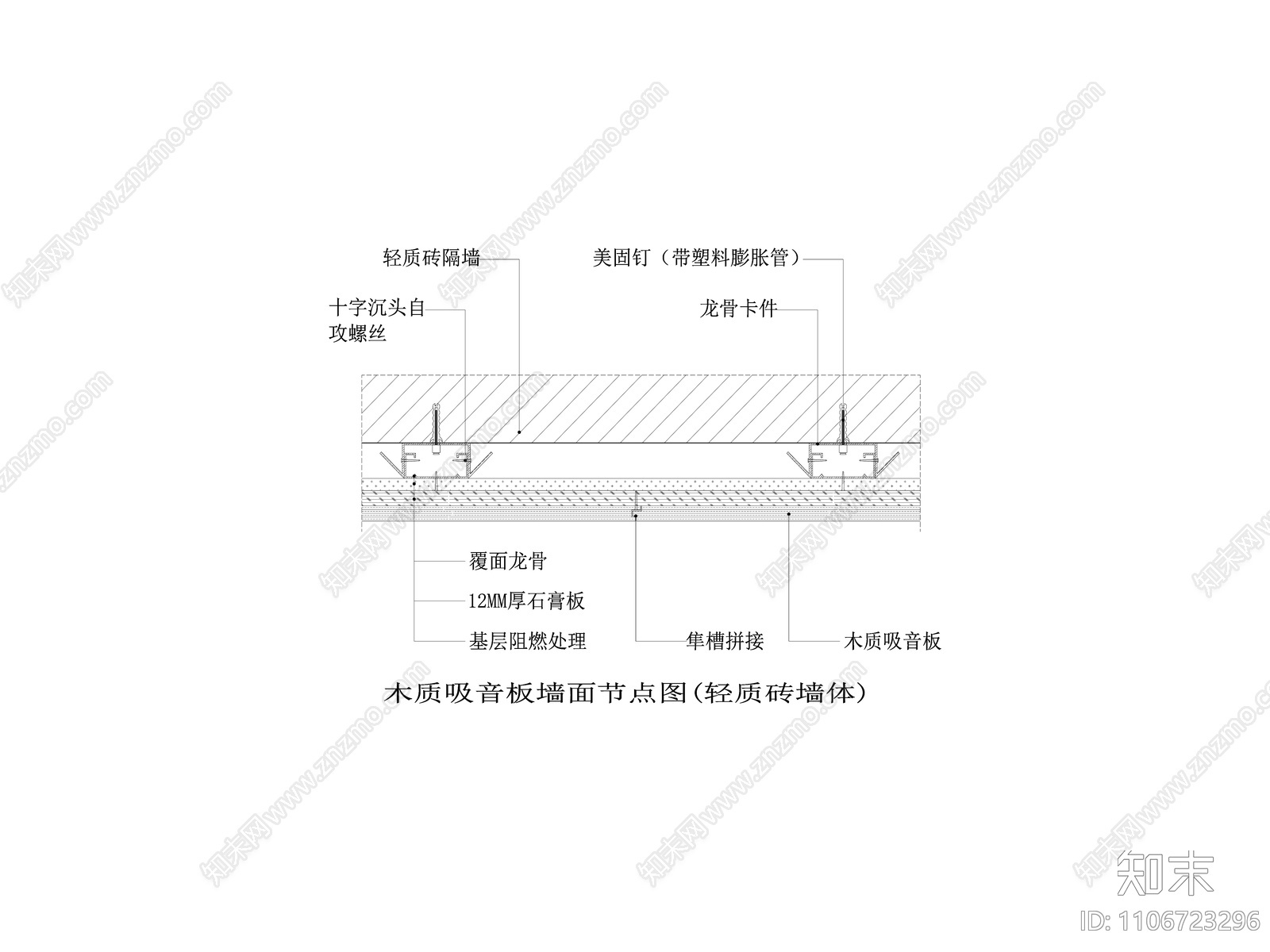 木质吸音板墙面节点图cad施工图下载【ID:1106723296】