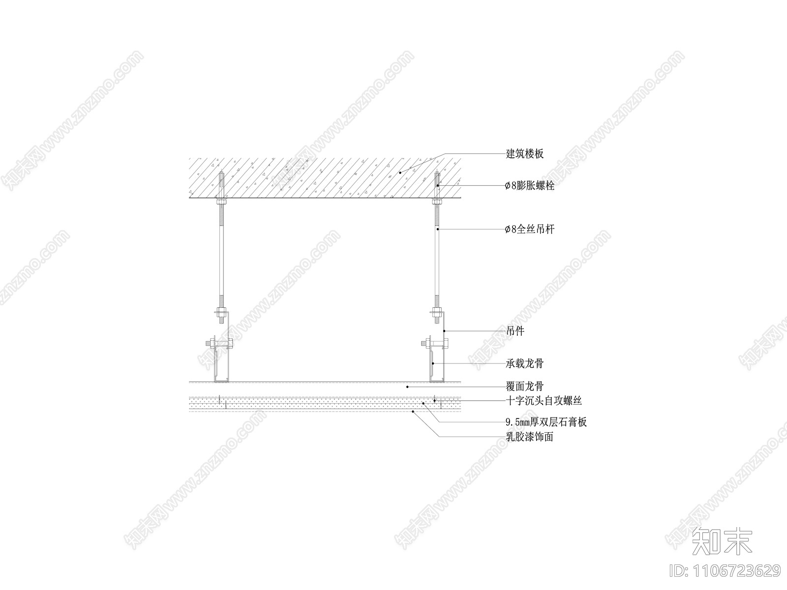 石膏板吊顶节点图cad施工图下载【ID:1106723629】