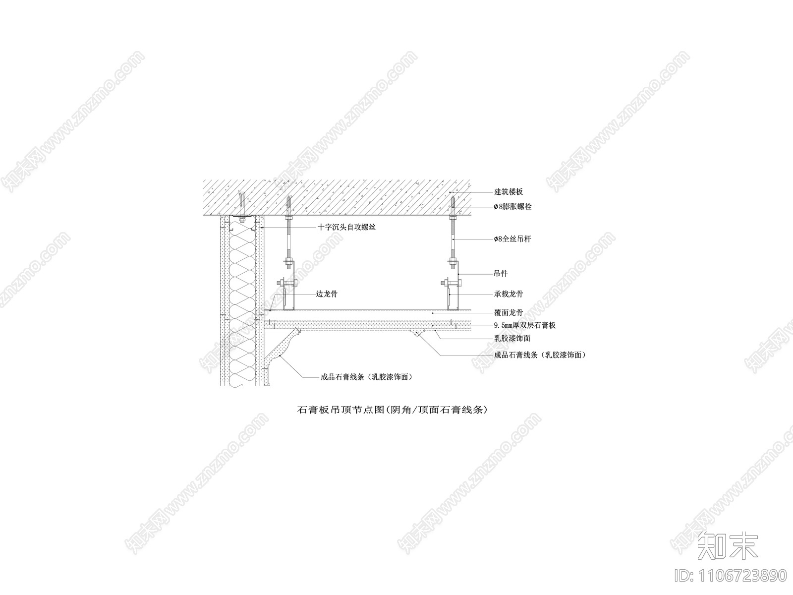 石膏板吊顶节点图cad施工图下载【ID:1106723890】
