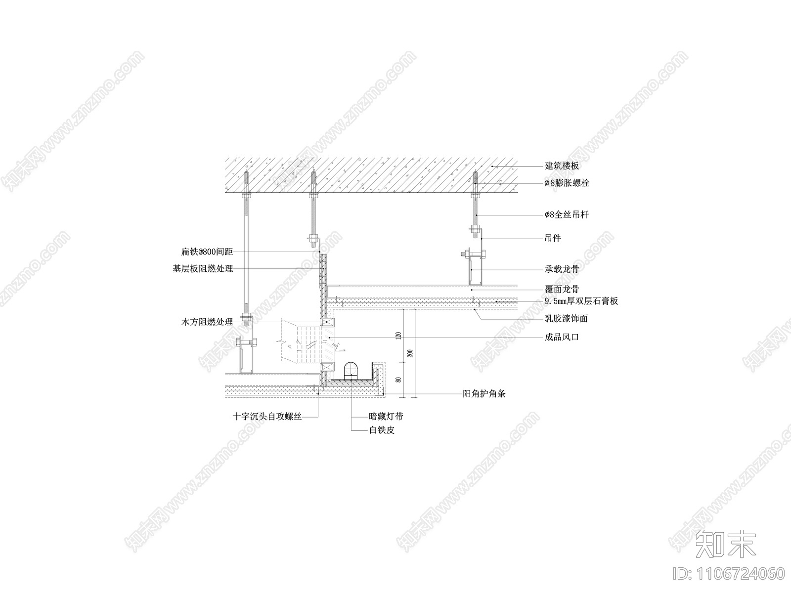 石膏板吊顶节点图cad施工图下载【ID:1106724060】