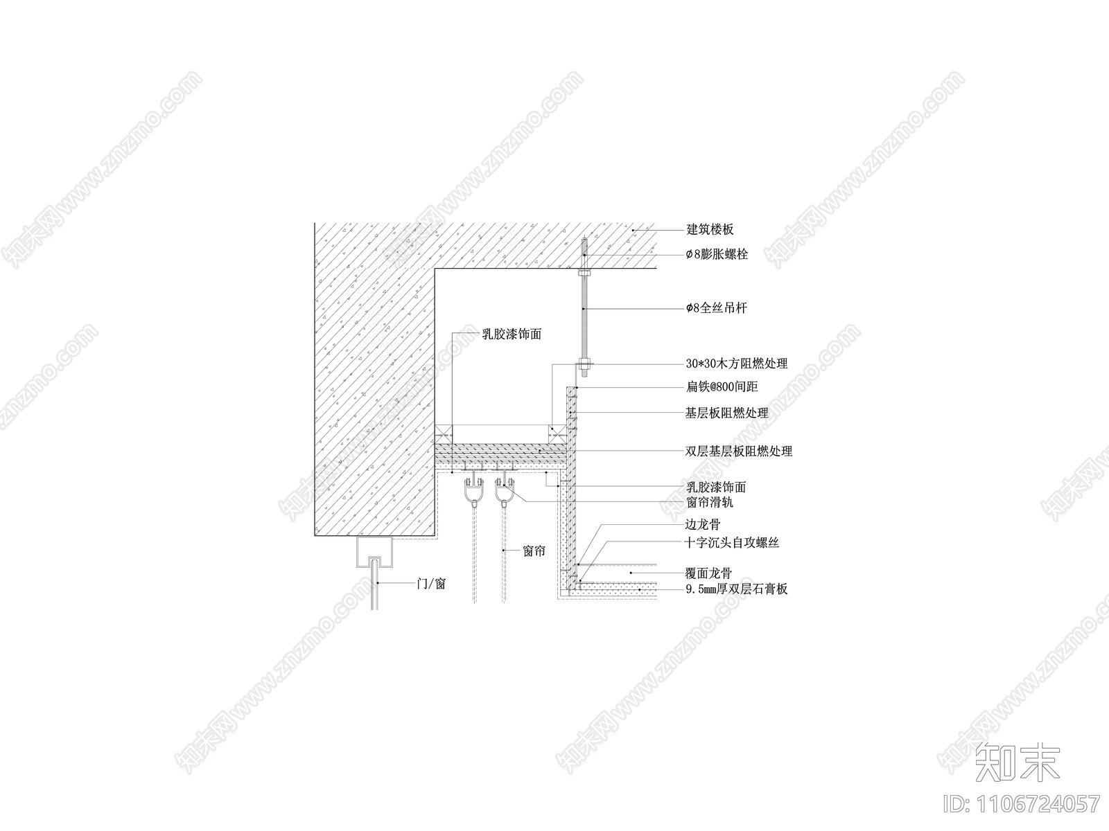 暗装式窗帘盒天花节点图施工图下载【ID:1106724057】