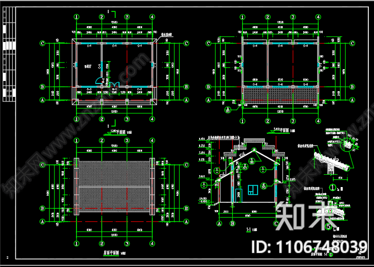 门卫用房建筑施工图cad施工图下载【ID:1106748039】