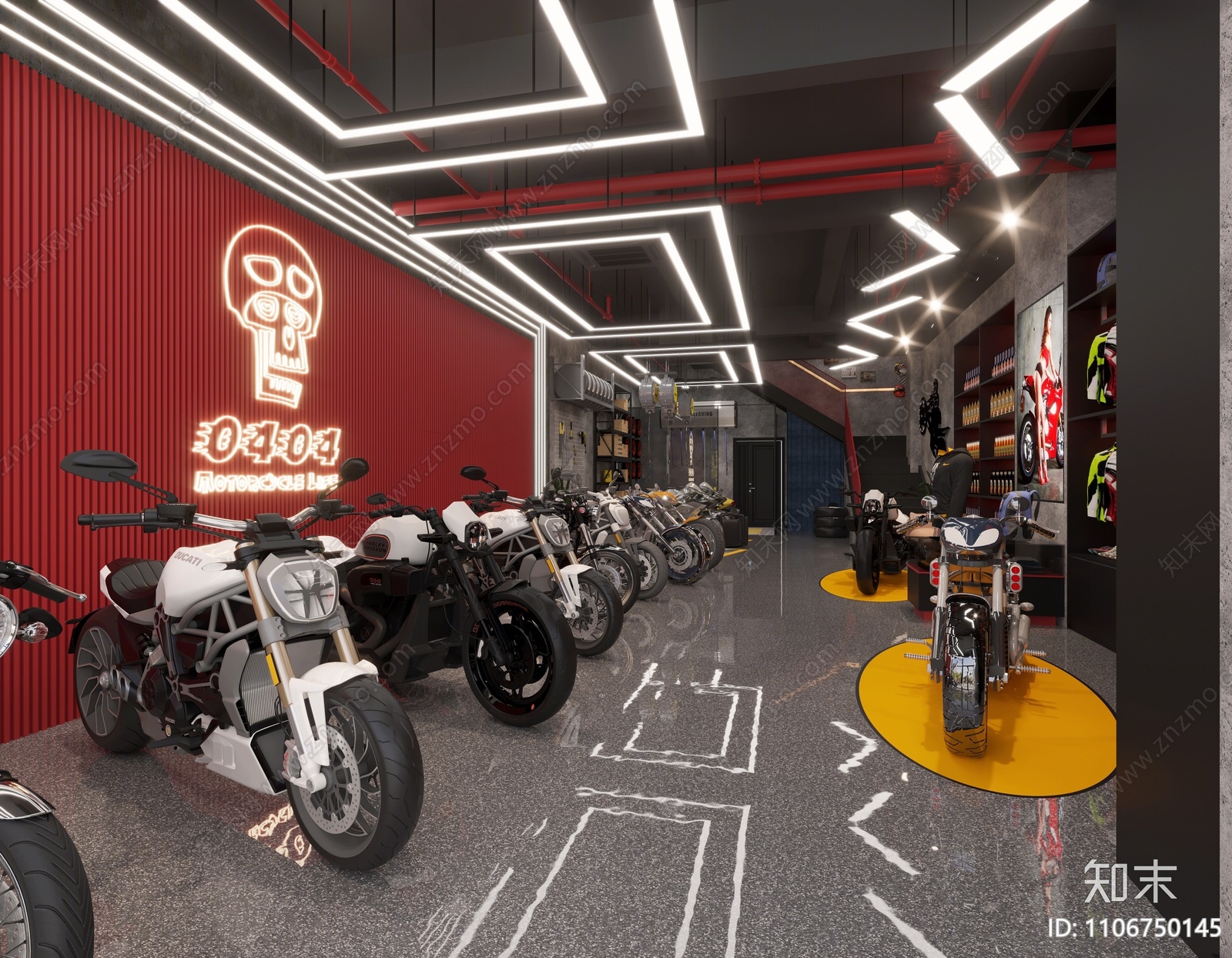 工业风摩托车汽修店3D模型下载【ID:1106750145】