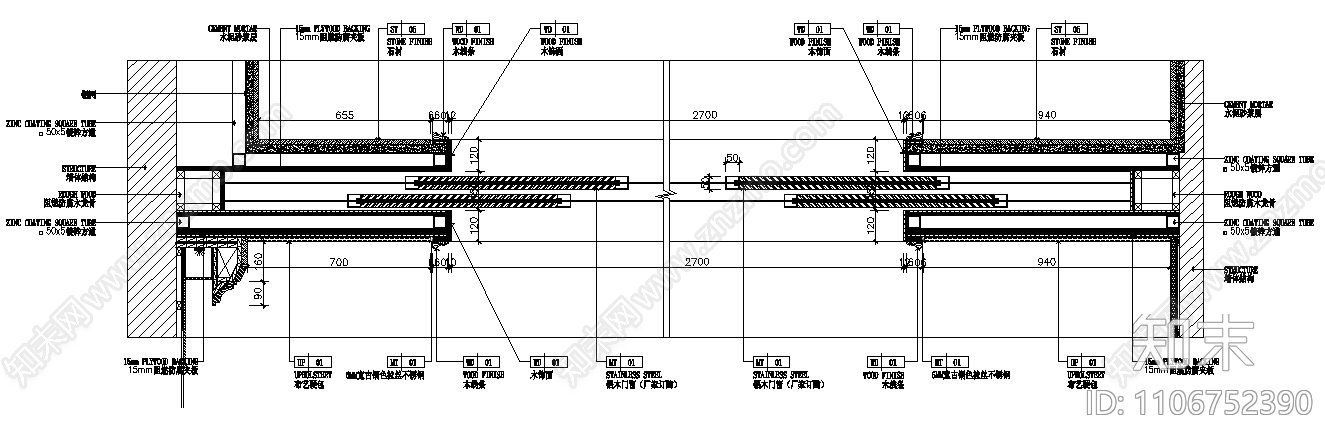 内嵌四开推拉门钢架隔墙加固节点大样施工图下载【ID:1106752390】