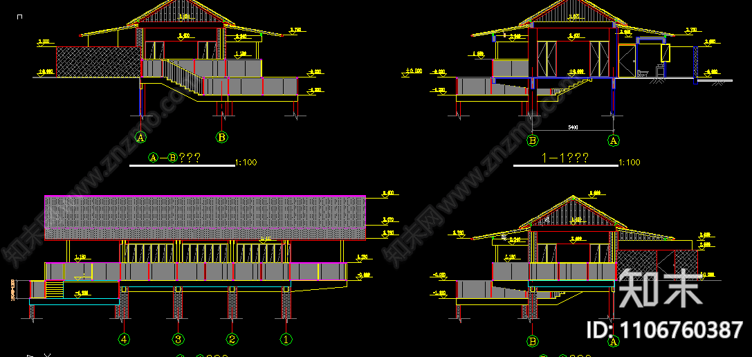 渡假村茶室cad施工图下载【ID:1106760387】