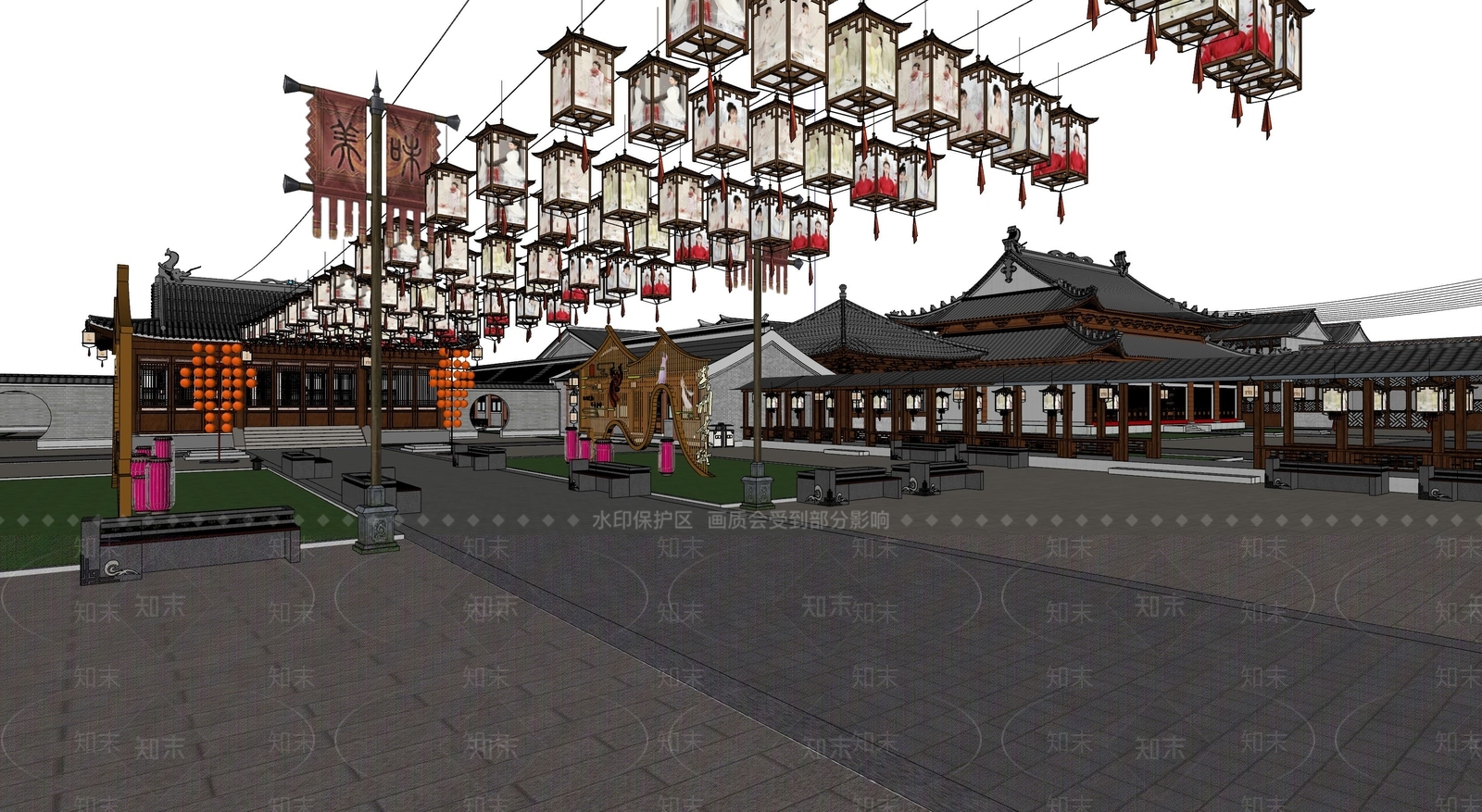 中式古建筑SU模型下载【ID:1106760346】