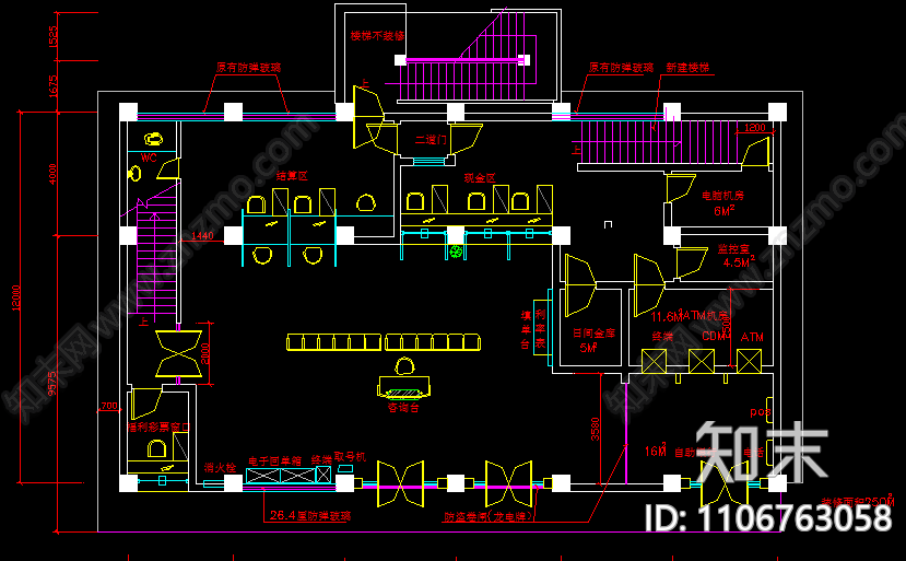 银行装修施工cad图纸施工图下载【ID:1106763058】