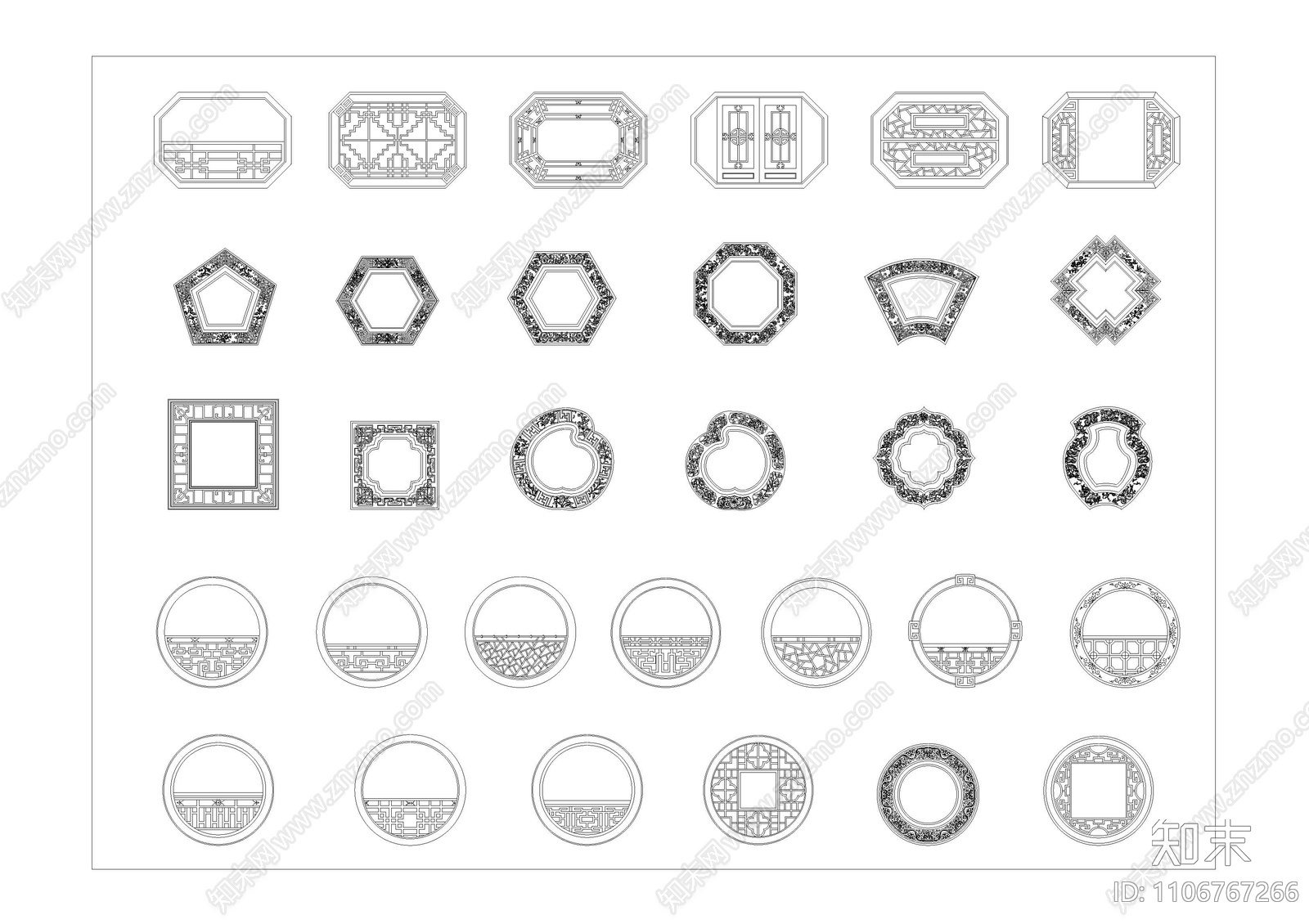 中式花窗施工图下载【ID:1106767266】