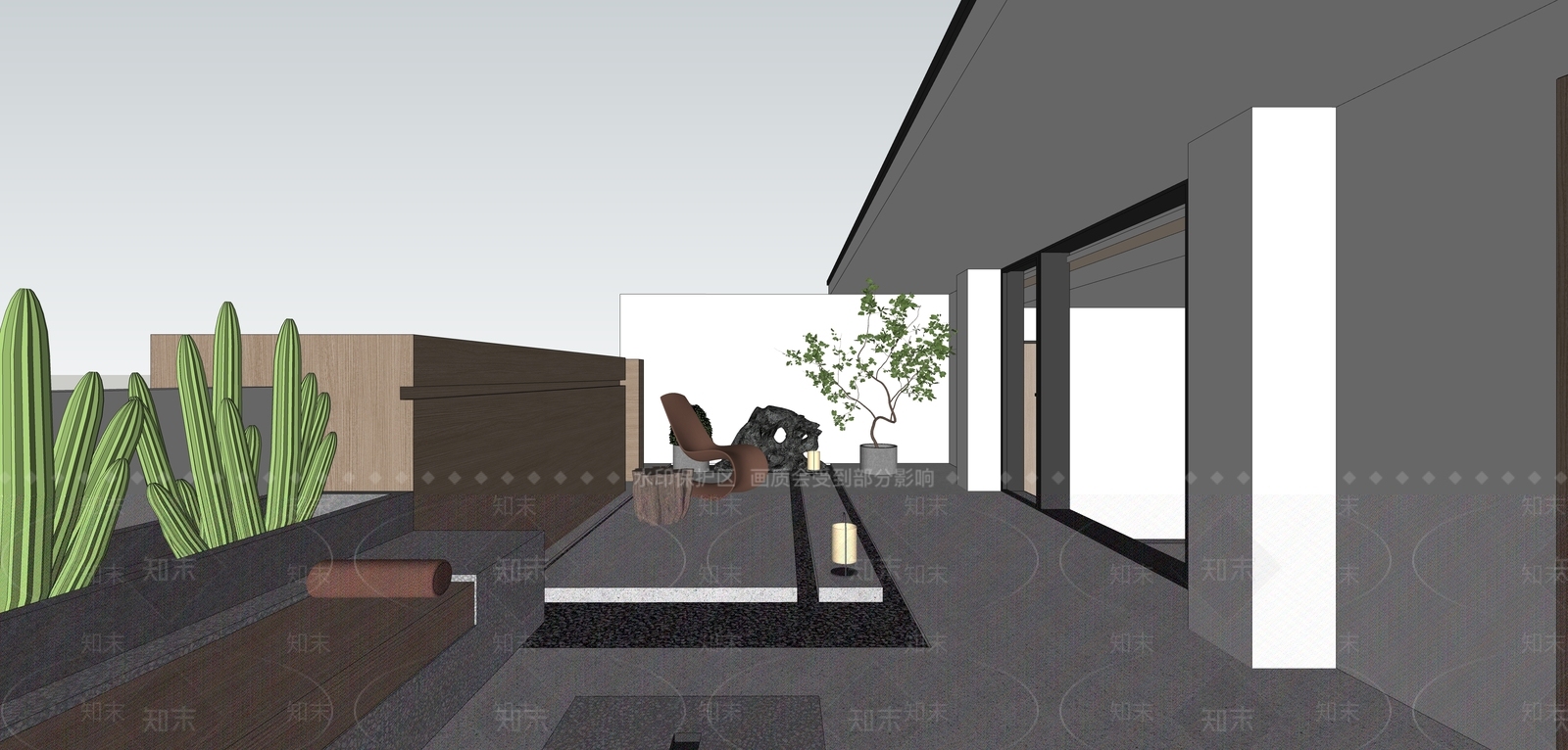 现代别墅阳台SU模型下载【ID:1106768577】