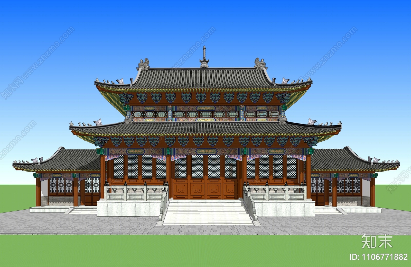 中式寺庙建筑SU模型下载【ID:1106771882】