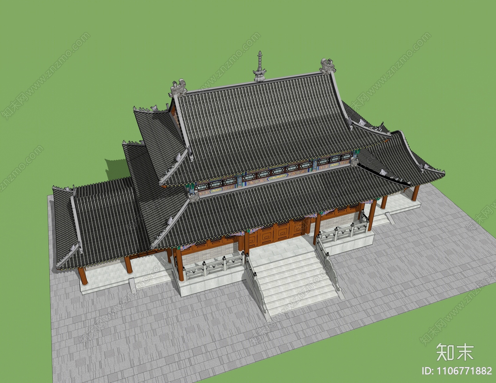 中式寺庙建筑SU模型下载【ID:1106771882】