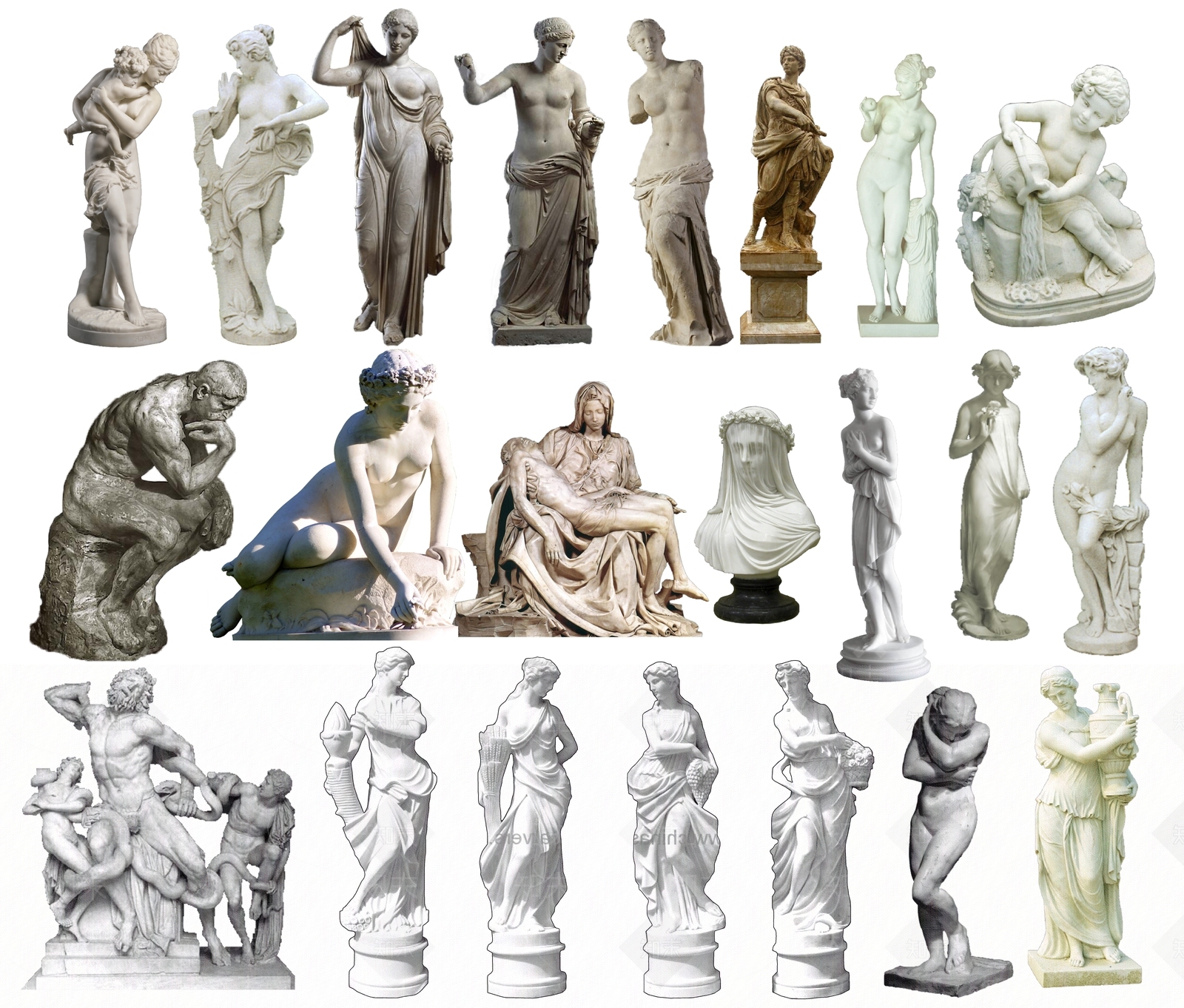 2D欧式石膏人物雕塑SU模型下载【ID:1106773448】