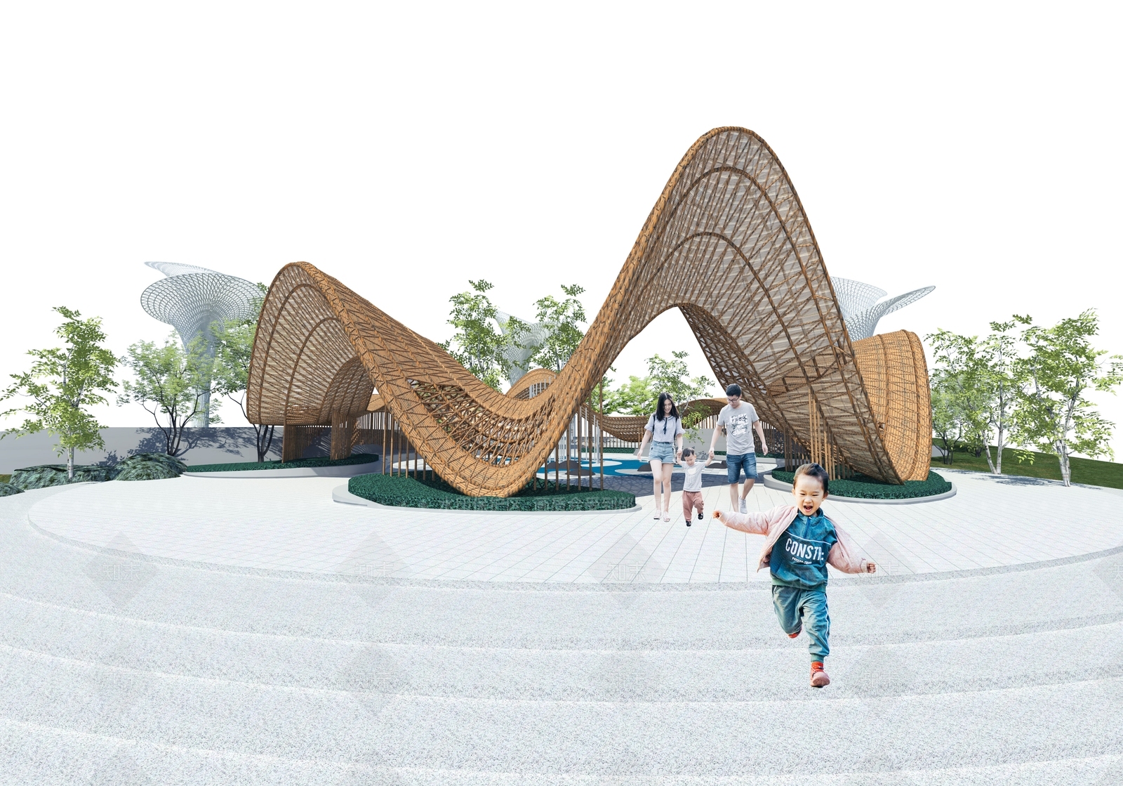 现代竹子竹艺廊架SU模型下载【ID:1106775072】