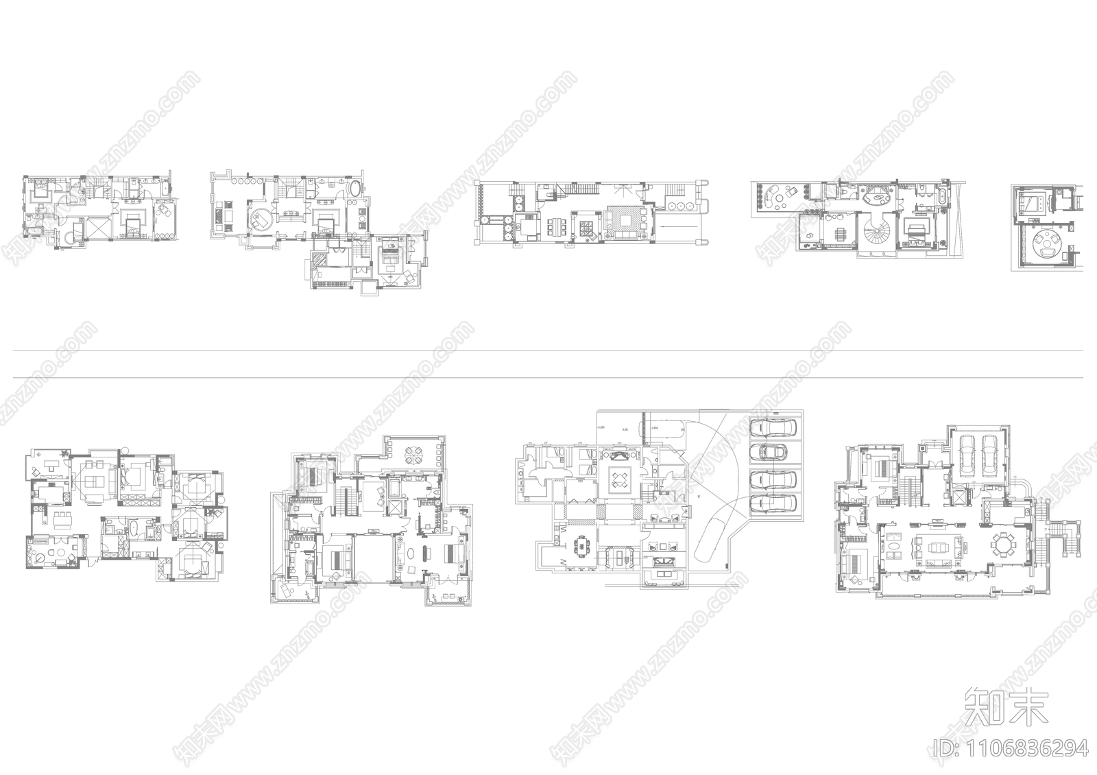 豪宅别墅CAD平面案例cad施工图下载【ID:1106836294】