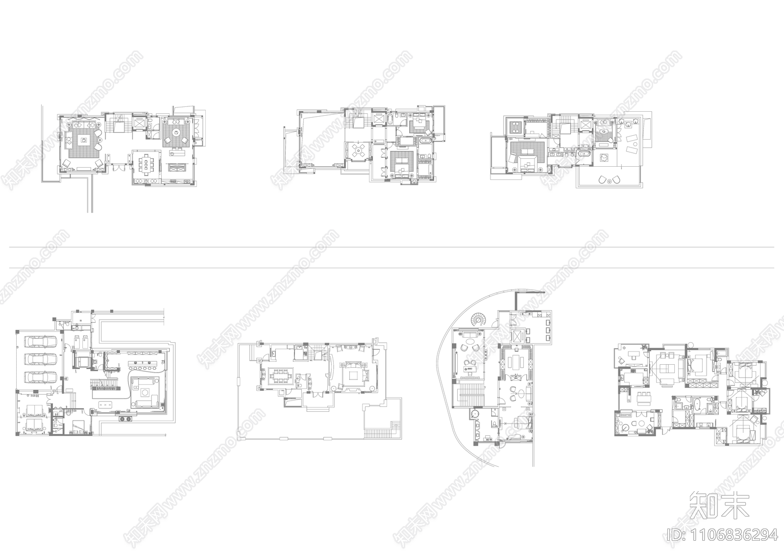 豪宅别墅CAD平面案例cad施工图下载【ID:1106836294】