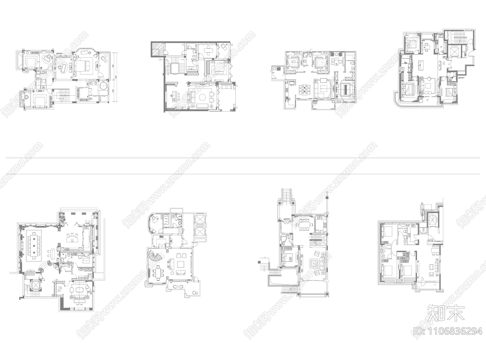 豪宅别墅CAD平面案例cad施工图下载【ID:1106836294】