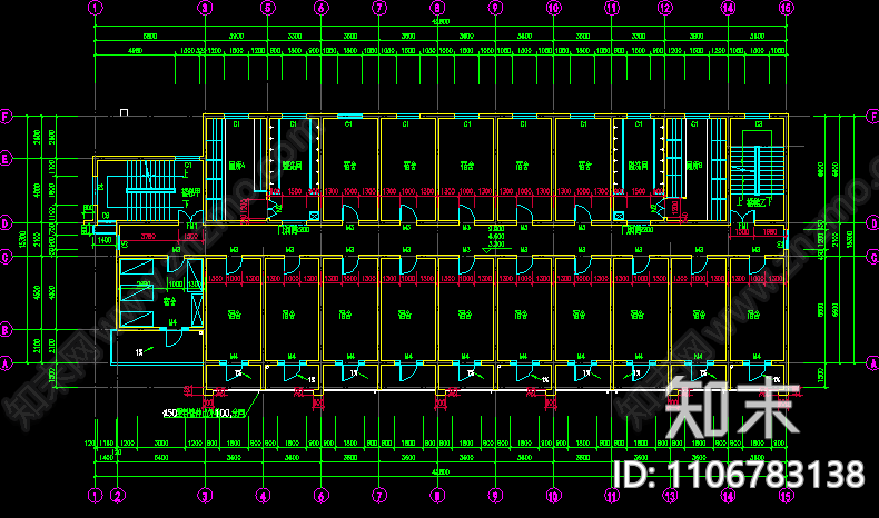 五层学生宿舍cad施工图下载【ID:1106783138】