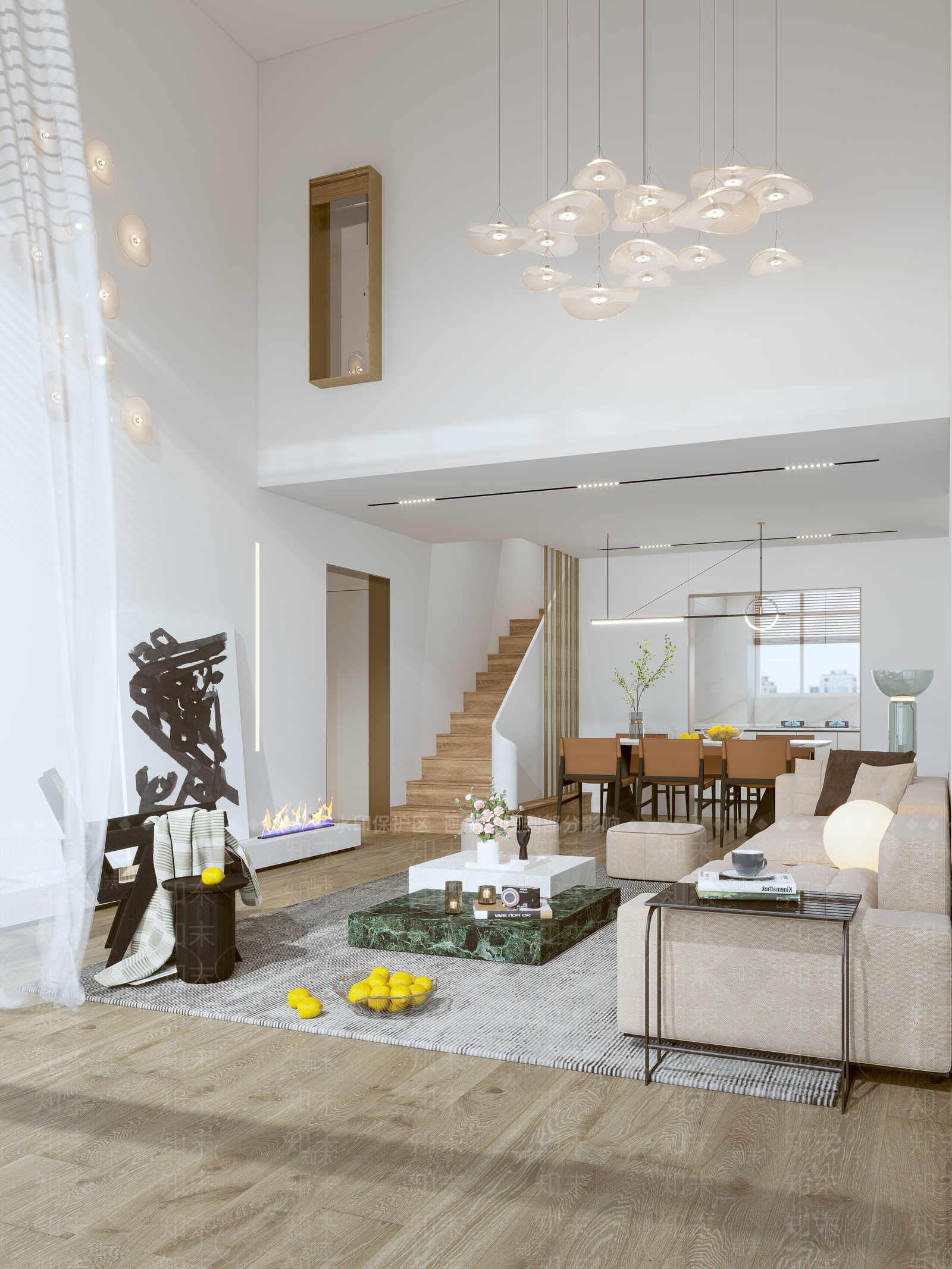 现代复式客餐厅3D模型下载【ID:1106784118】_知末3d模型网