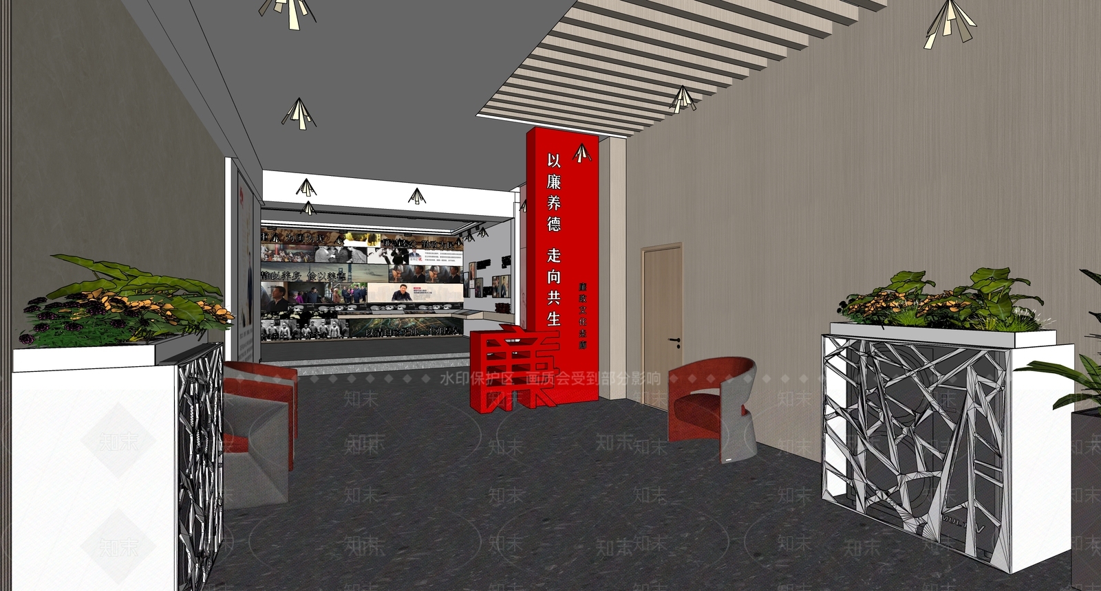 现代廉政党建文化走廊展馆SU模型下载【ID:1106788601】