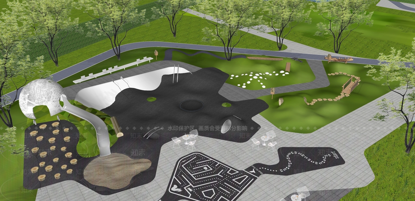 现代坡地公园景观SU模型下载【ID:1106794379】