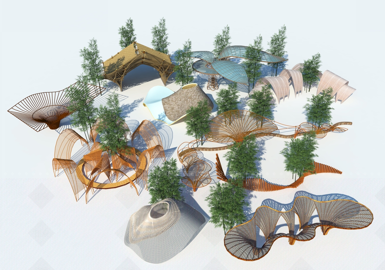 现代竹子廊架SU模型下载【ID:1106795303】