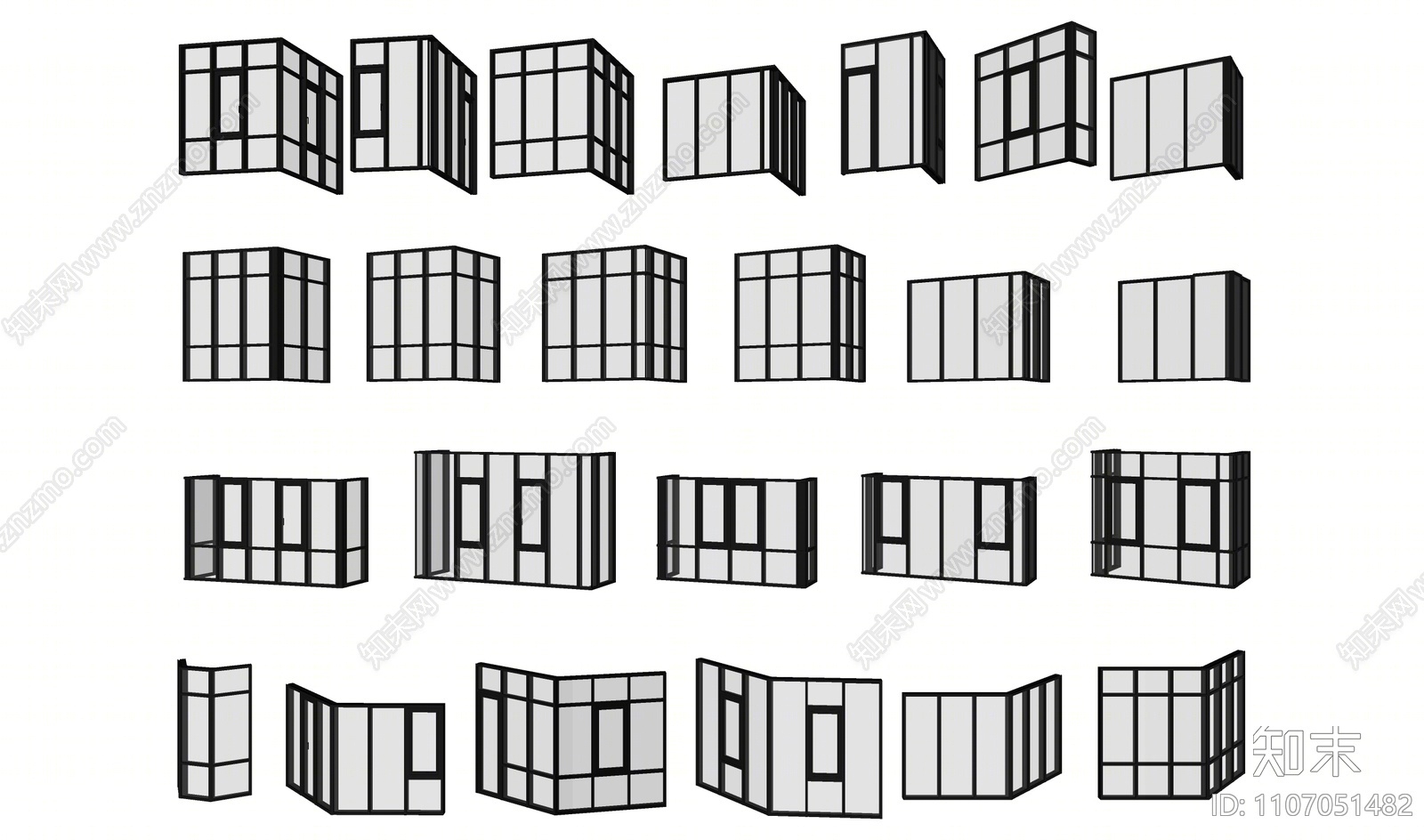 现代转角铝合金窗SU模型下载【ID:1107051482】