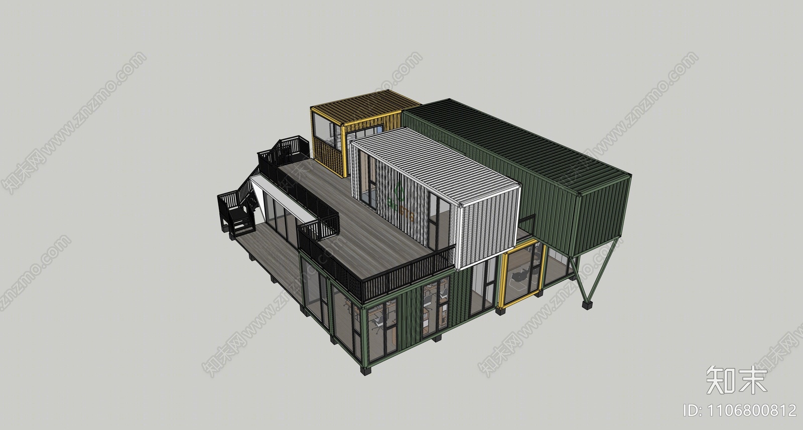 现代集装箱办公建筑SU模型下载【ID:1106800812】