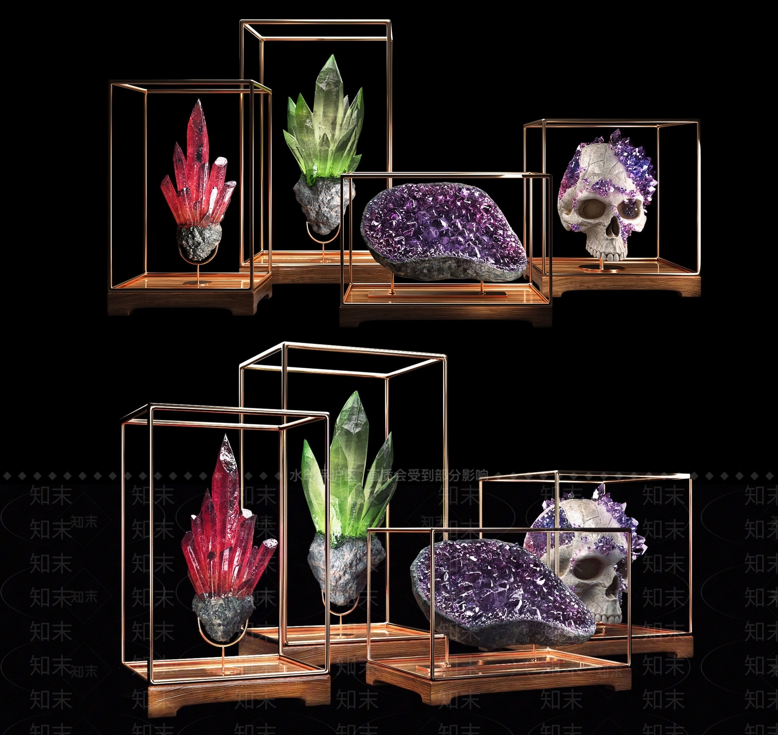 现代水晶矿石装饰摆件组合3D模型下载【ID:1106801347】