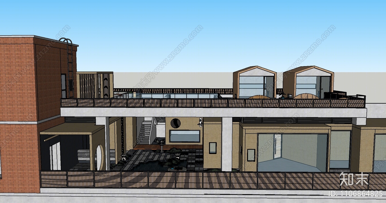 新中式屋顶花园SU模型下载【ID:1106864825】