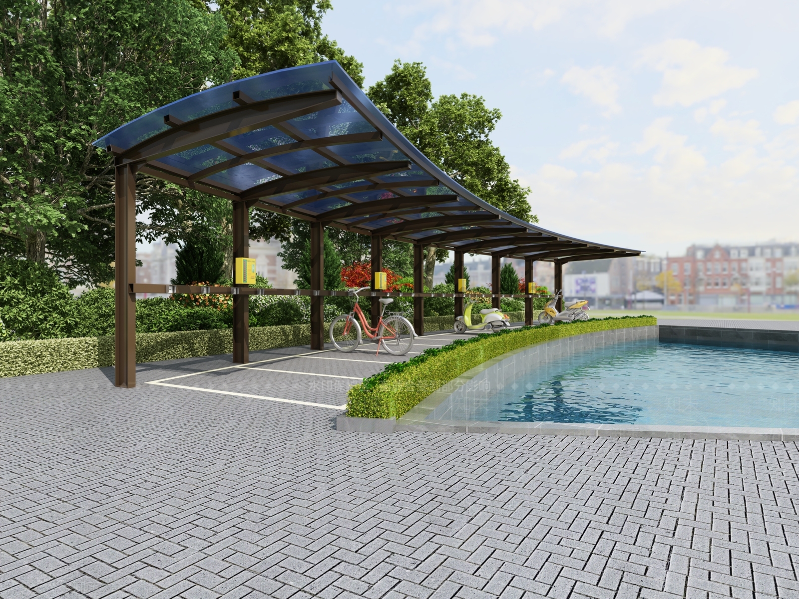 现代公用停车棚3D模型下载【ID:1106803691】