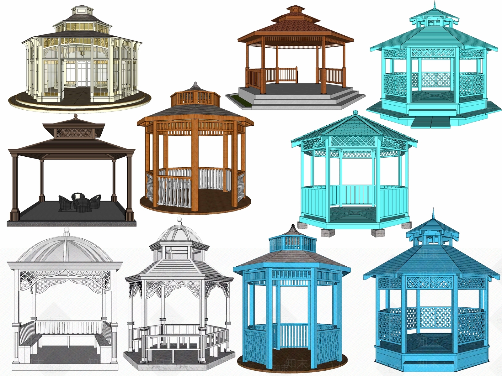 欧式防腐木亭子SU模型下载【ID:1106805859】