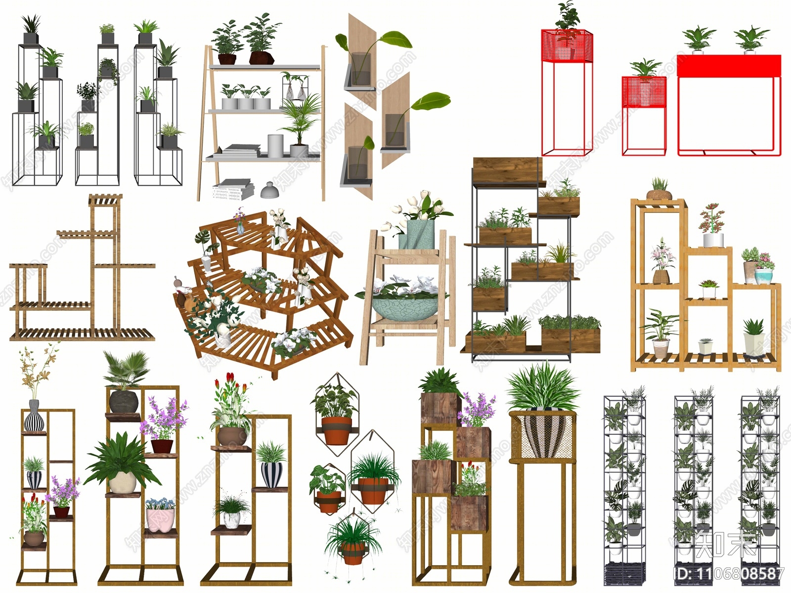 现代植物盆栽花架SU模型下载【ID:1106808587】