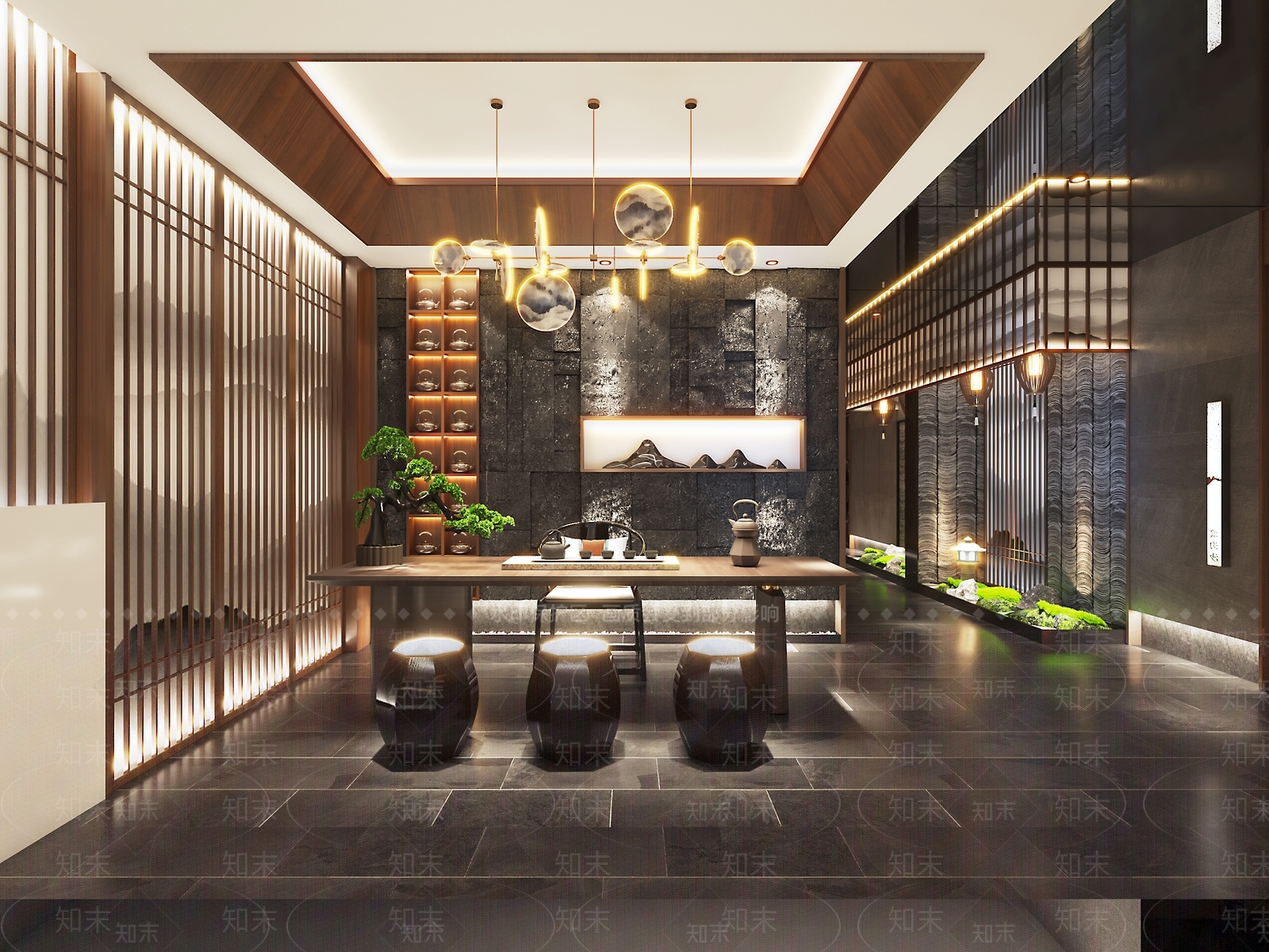 新中式火锅店走廊3D模型下载【ID:1106822264】