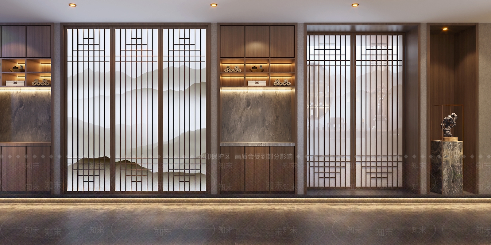 新中式火锅店走廊3D模型下载【ID:1106822432】