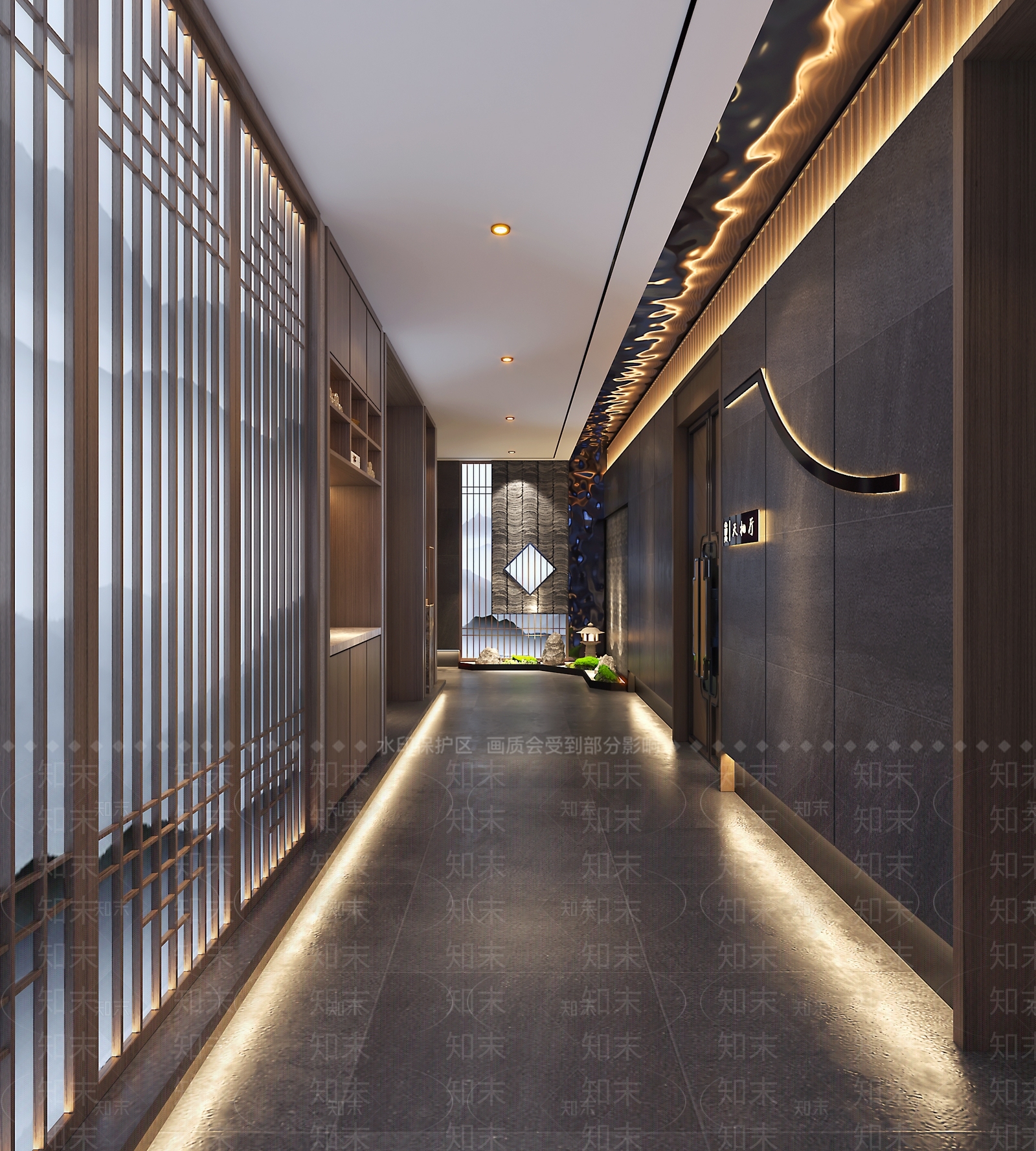 新中式火锅店走廊3D模型下载【ID:1106822432】