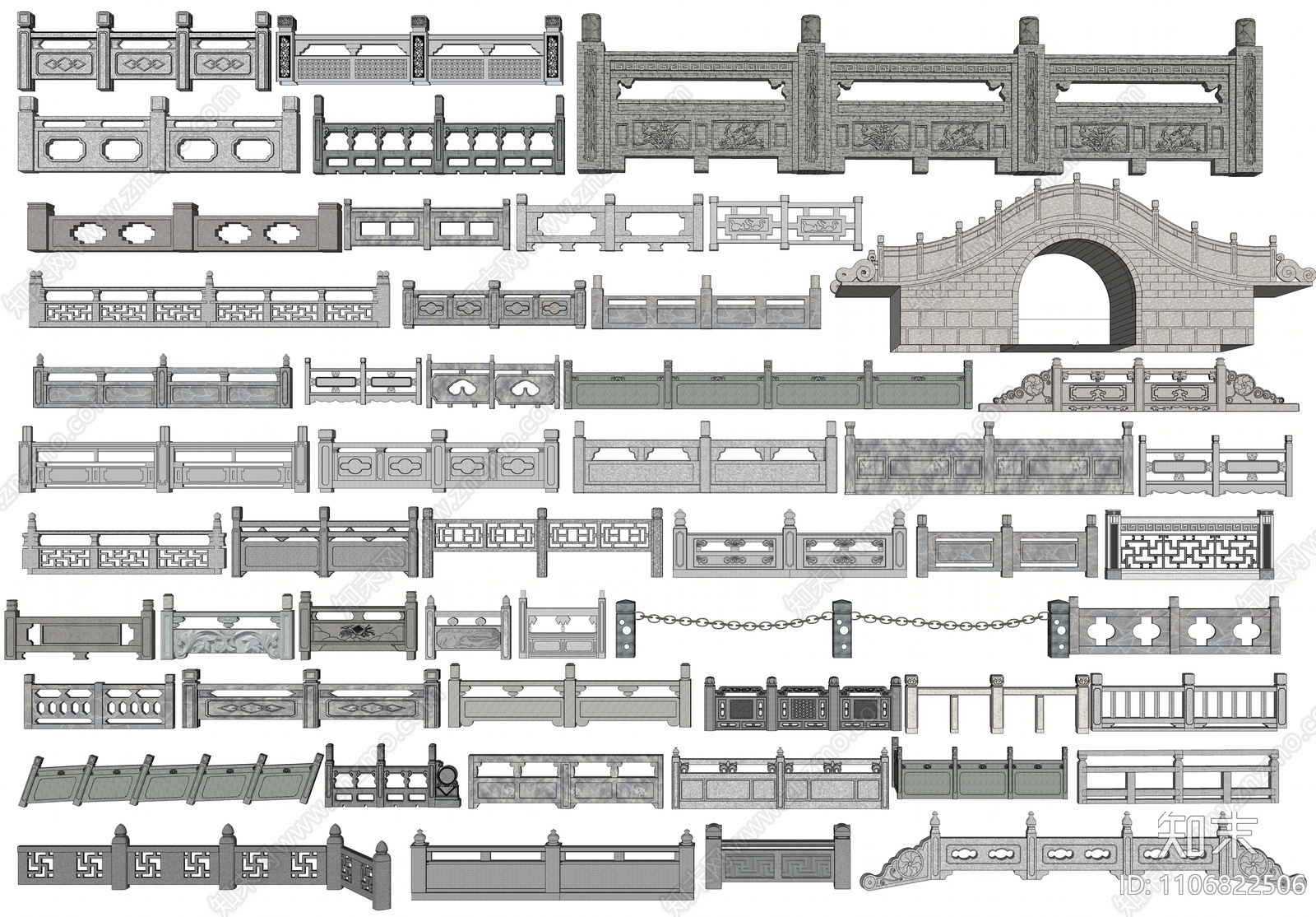 中式石栏杆SU模型下载【ID:1106822506】