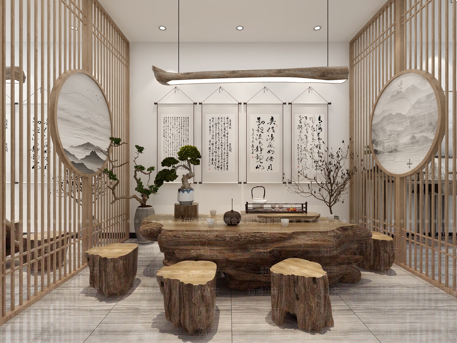 新中式茶馆3D模型下载【ID:1106823482】