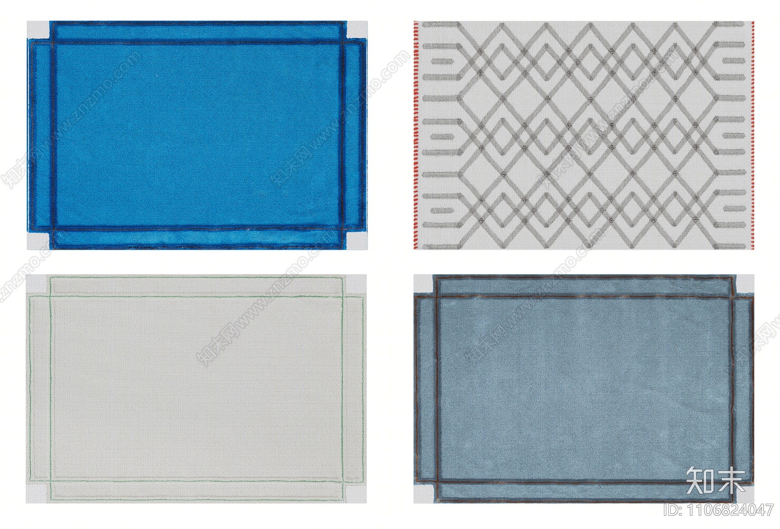 现代灰白蓝色几何暗纹地毯组合3D模型下载【ID:1106824047】