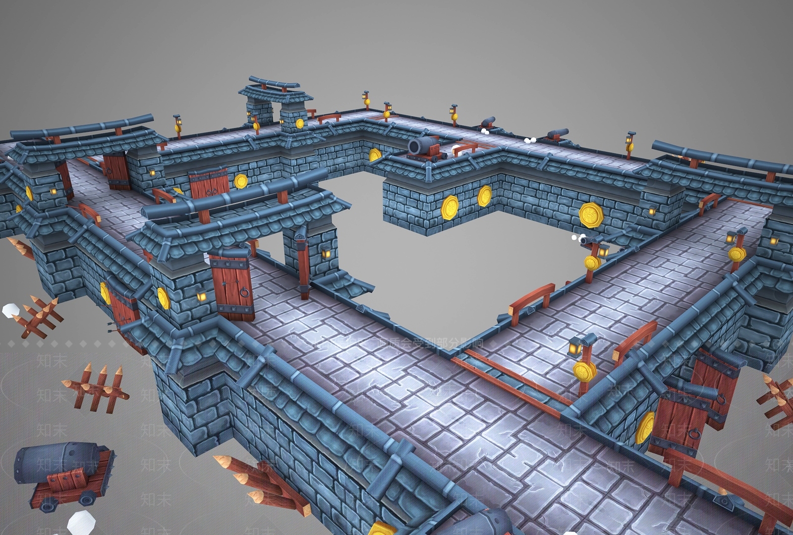 中式城墙3D模型下载【ID:1106848309】