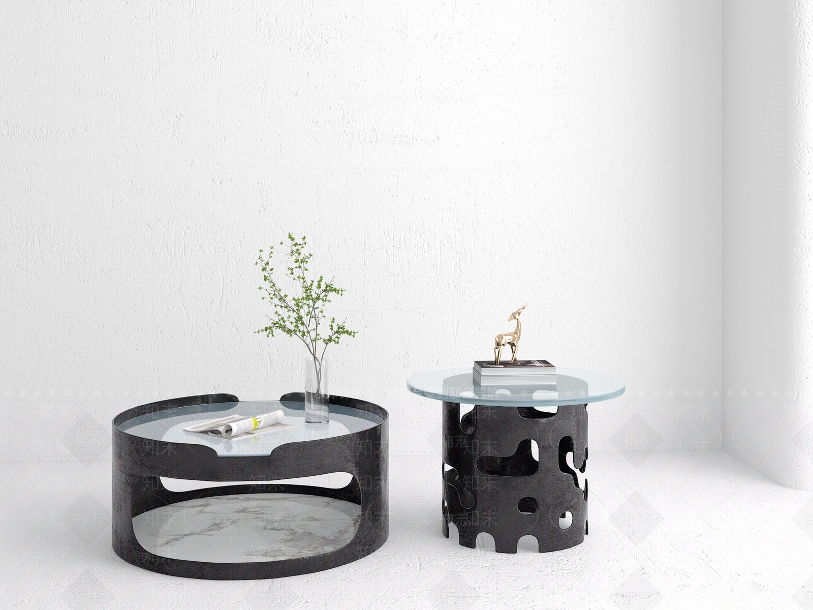 现代茶几角几组合3D模型下载【ID:1106861695】