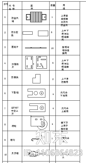 门窗配件cad施工图下载【ID:1106864823】