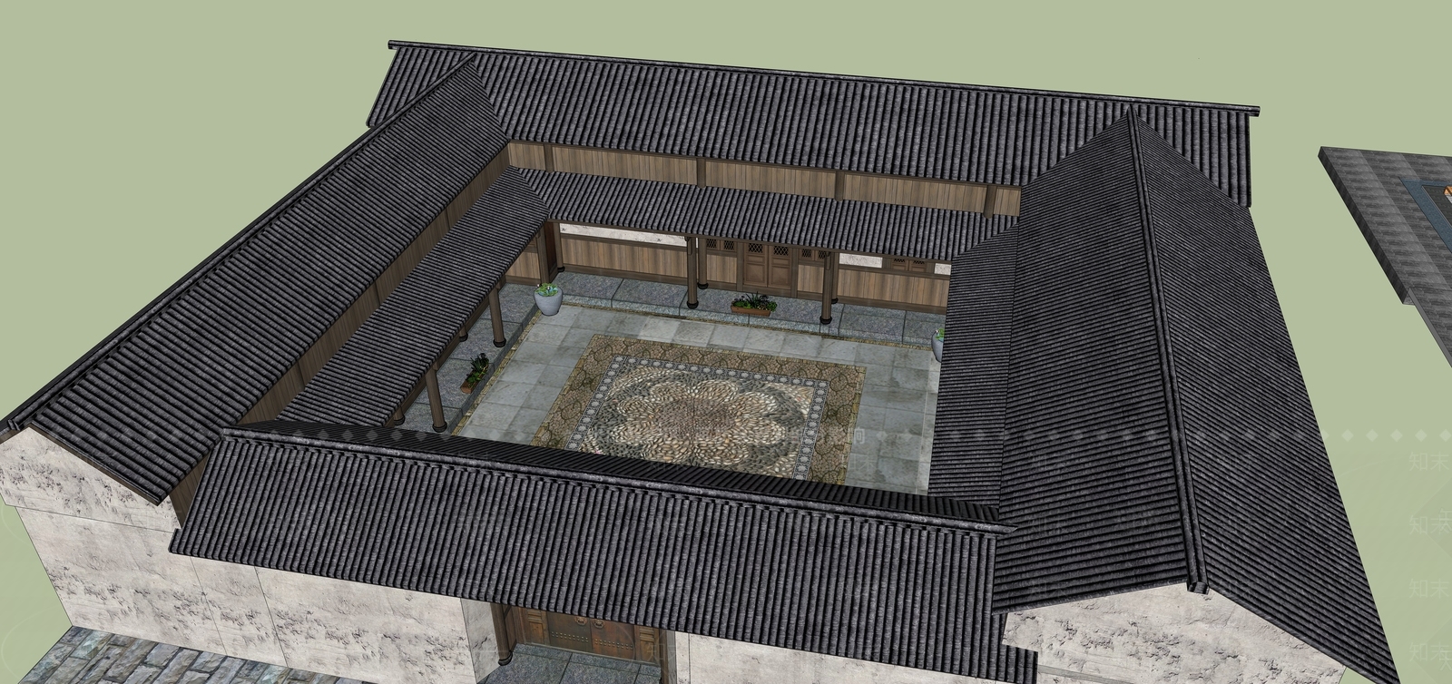中式四合院故居SU模型下载【ID:1106869223】