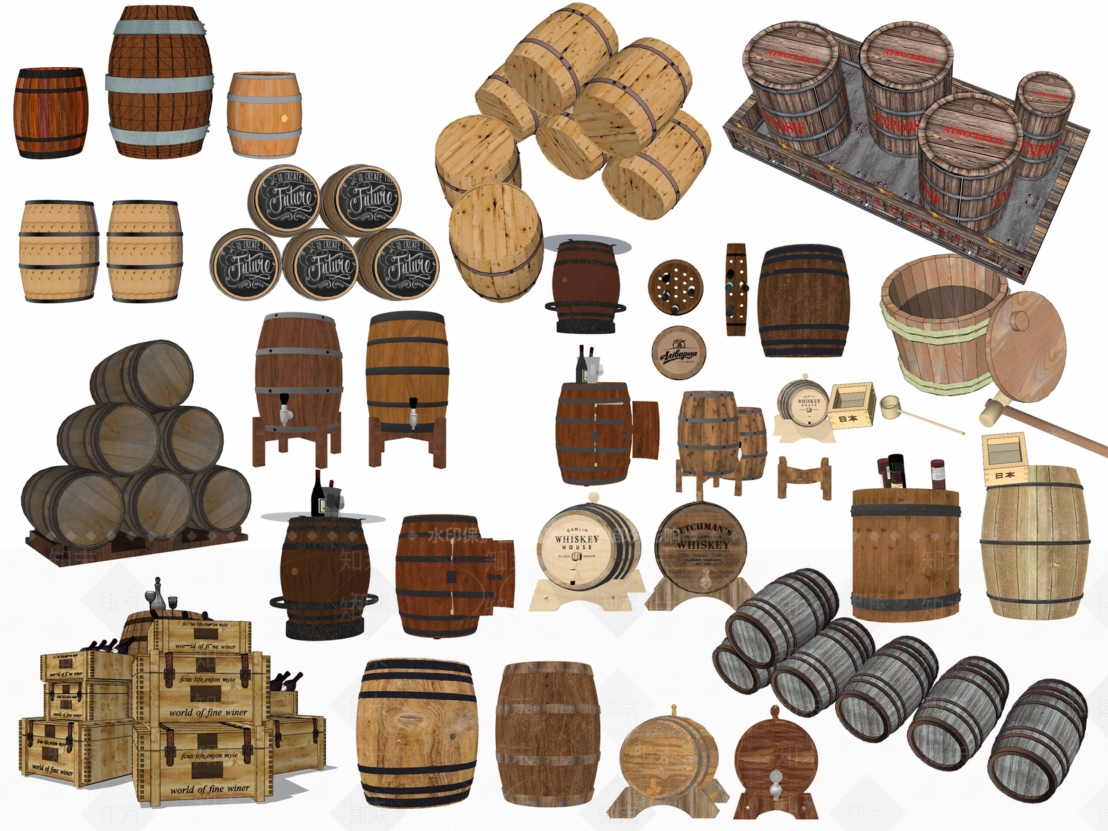 工业风葡萄酒桶SU模型下载【ID:1106869903】