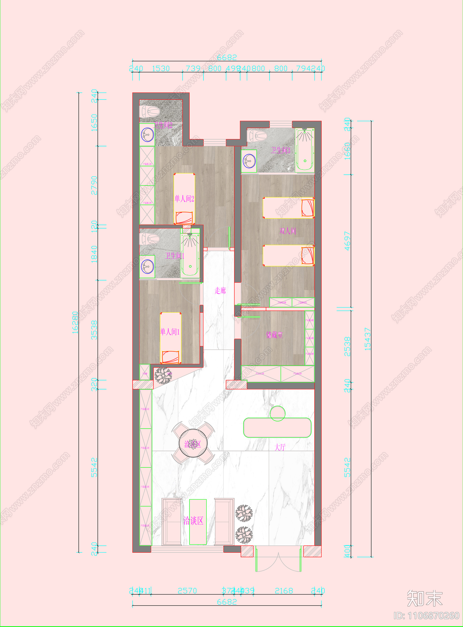 芳芳美容店施工图cad施工图下载【ID:1106870260】