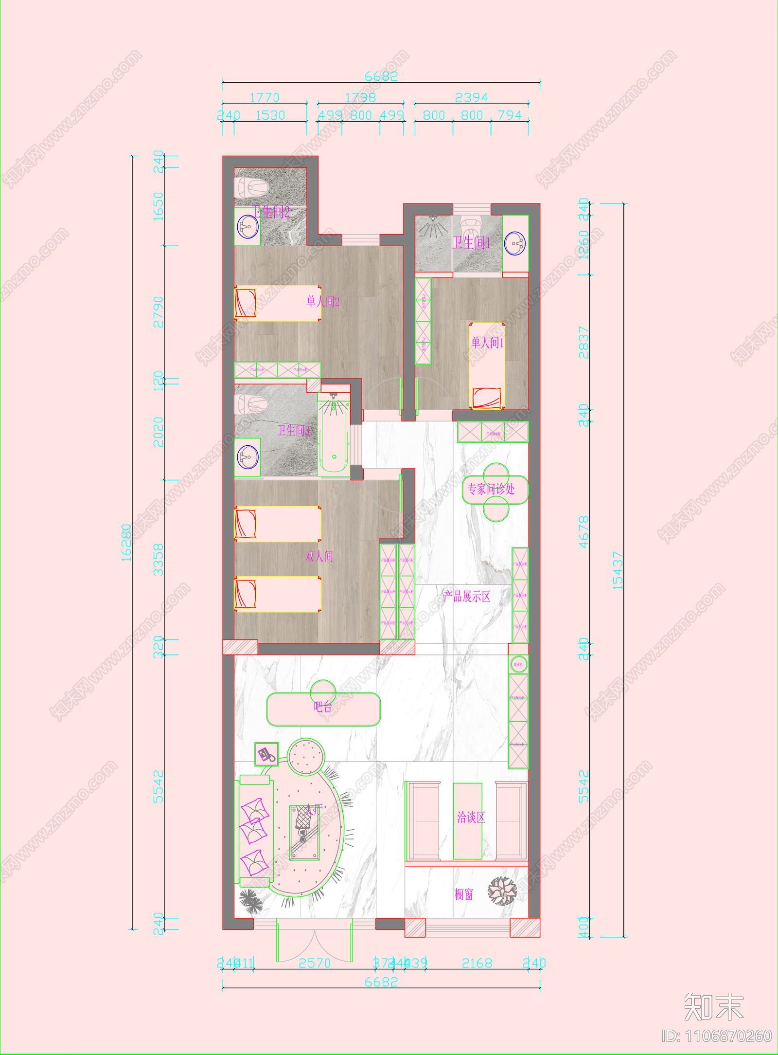 芳芳美容店施工图cad施工图下载【ID:1106870260】