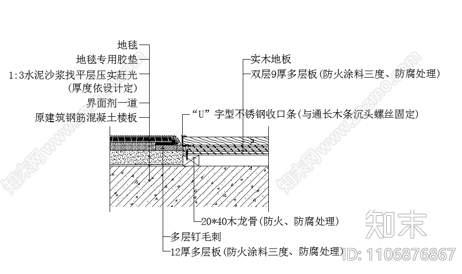 实木地板与地毯地坪节点图施工图下载【ID:1106876867】